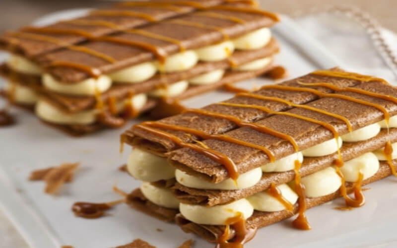 Millefeuilles de Gavottes à la vanille et sauce au caramel