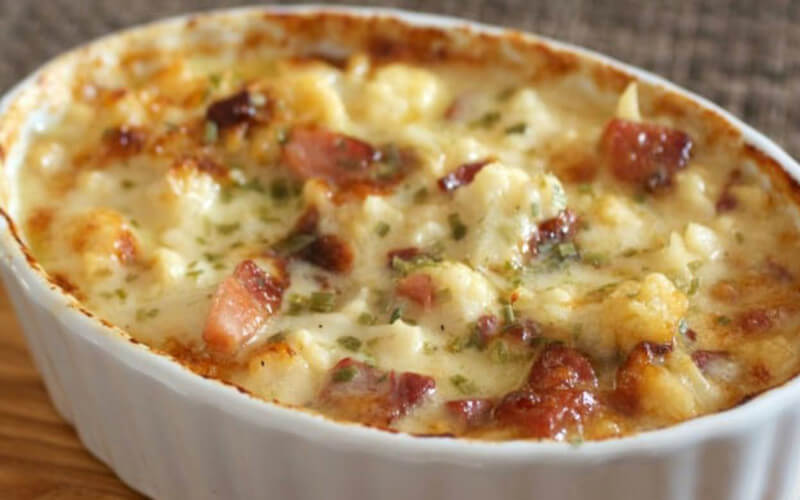 Gratin de chou-fleur au jambon à la crème fraîche