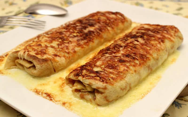 Ficelle Picarde crêpe garnie de jambon et champignons