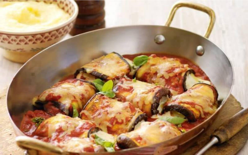 Aubergines roulées à la mozzarella et jambon