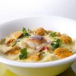 Cassolette de moules et St Jacques aux blancs de poireaux