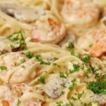 Linguines aux crevettes et champignons sauce crémeuse