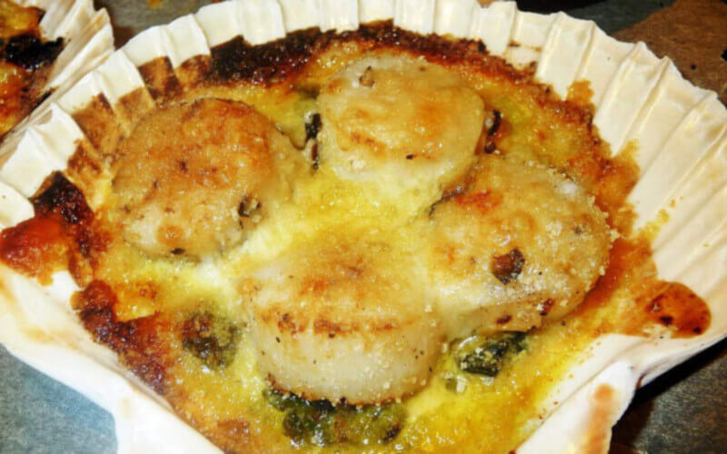 Coquilles de Saint Jacques gratinées au four