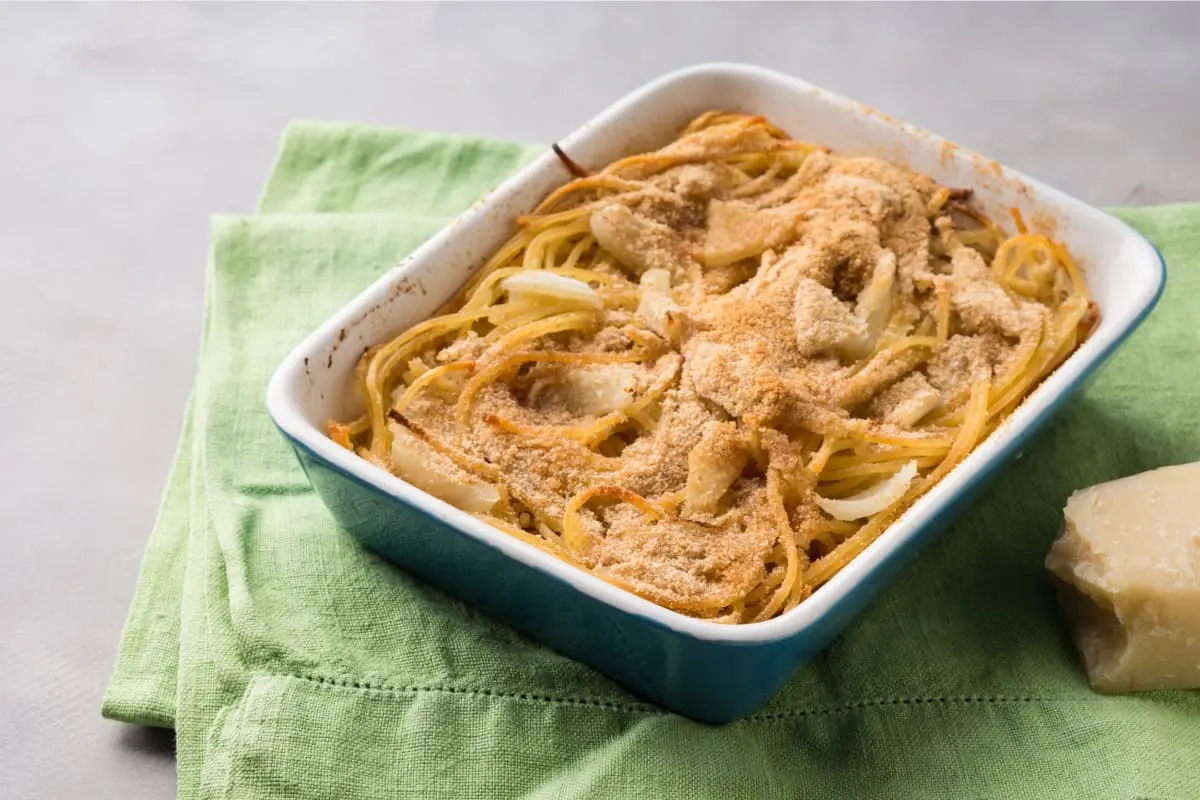 Gratin de spaghetti au fenouil et parmesan